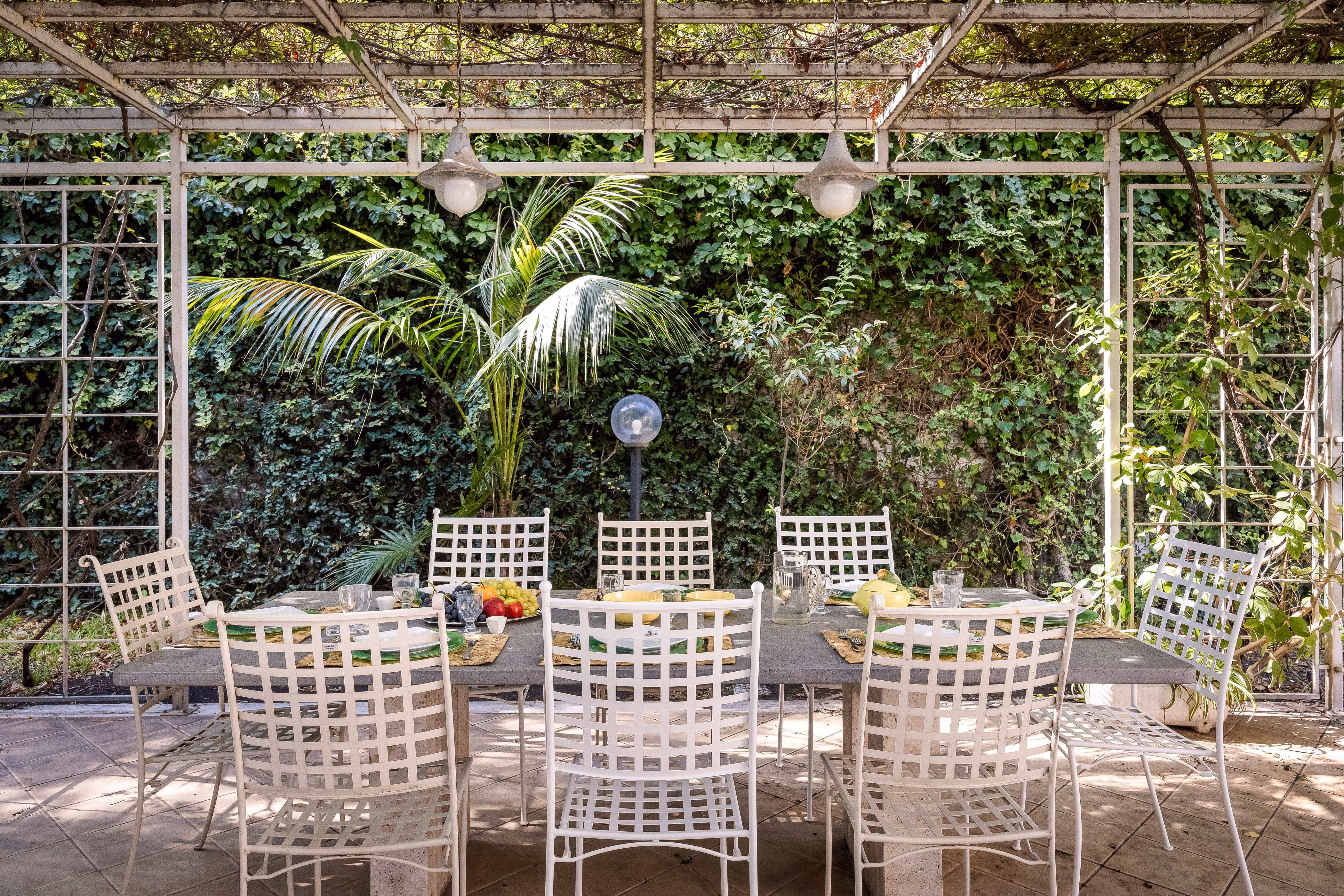 Garden and pergola at golden hour